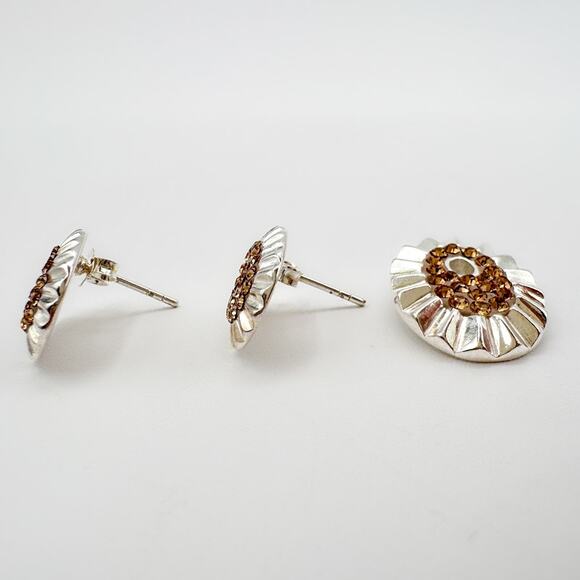 Sterling Silver Orange Crystal Earrings and Pendant Set Vintage 90s 925 - Picture 9 of 12